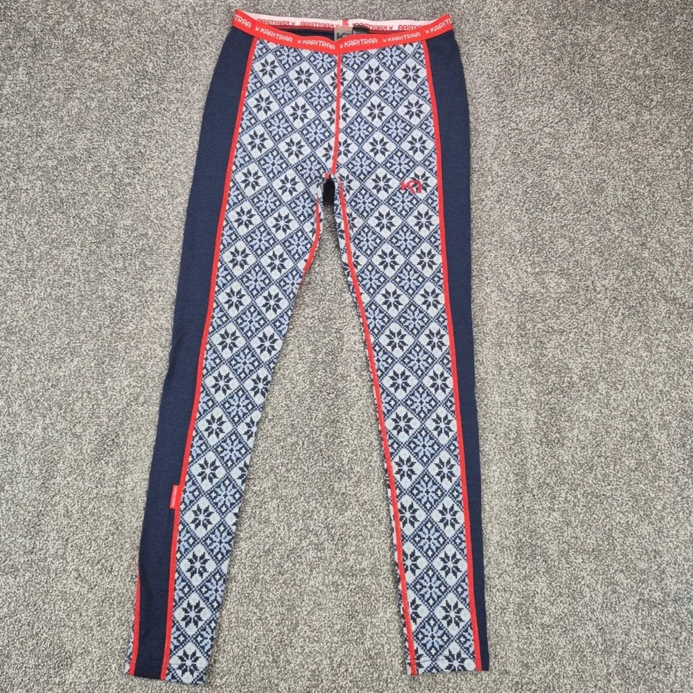 Kari Traa Merino Wool Base Layer Leggings Womens Medium Fair Isle Rose Pant